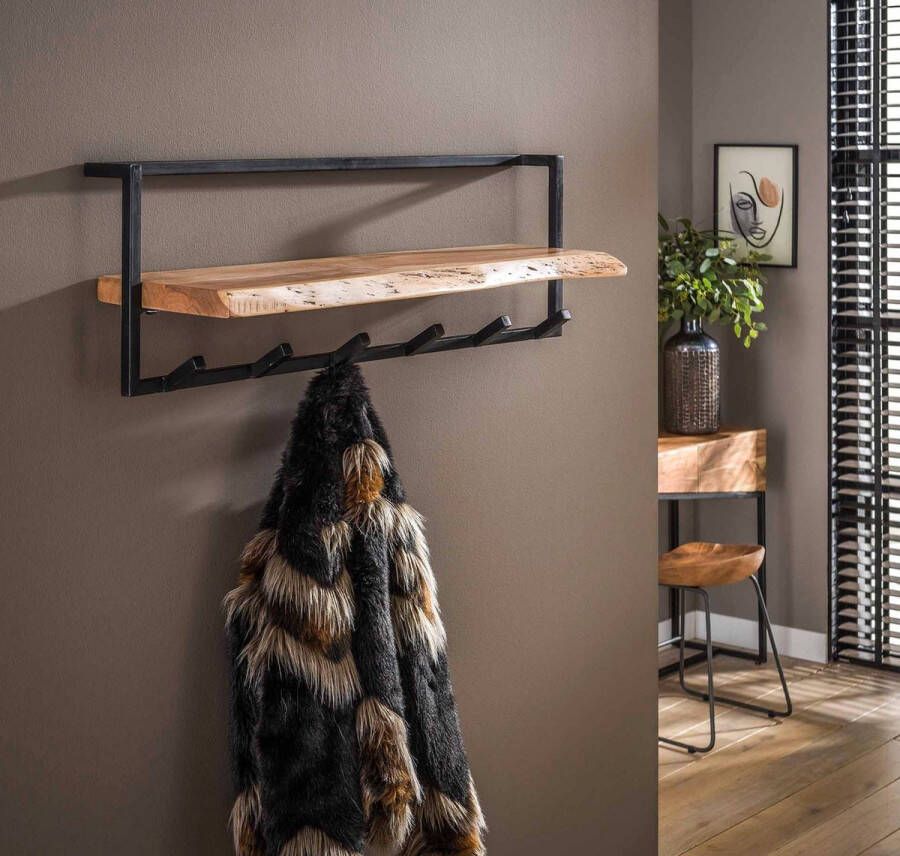LM-Collection Taio Kapstok 100x25x32cm Bruin Zwart Hout Metaal- wandkapstok kapstok staand kapstok wandkapstok kapstokken kapstok hangend kapstok zwart