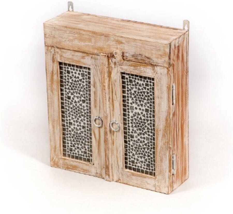 LM-Collection White-washed Badkamerkastje 35x15x40cm Naturel Wit Hout Glas badkamer kast badkamerkastje badkamerkasten