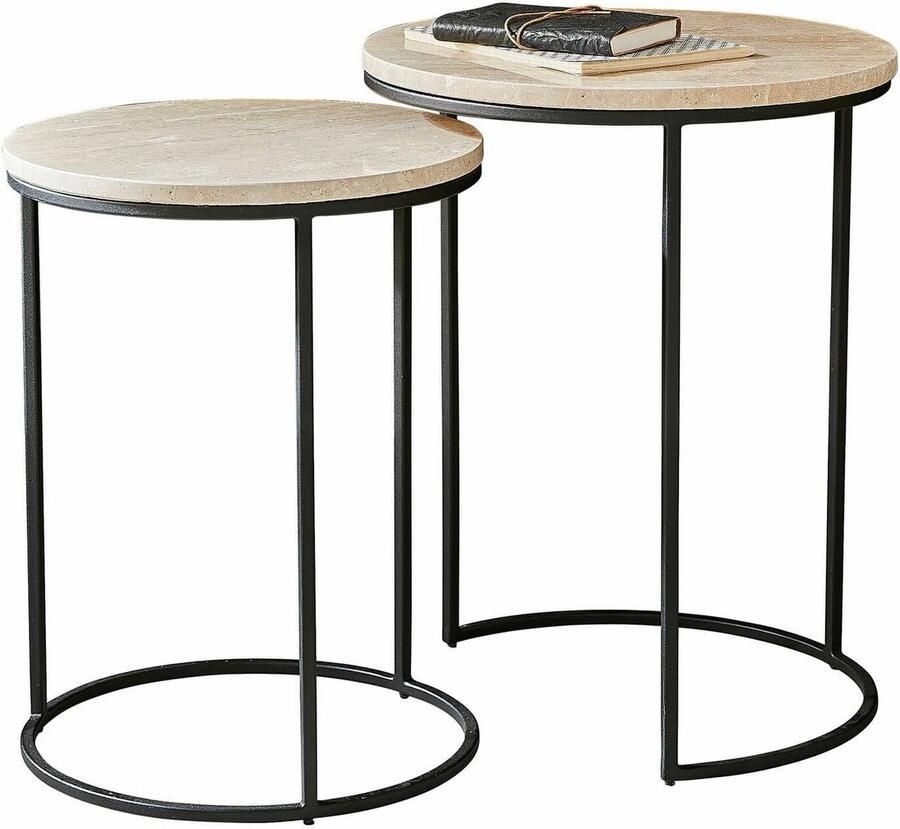 Loberon Bijzettafel set van 2 Émorieux beige zwart