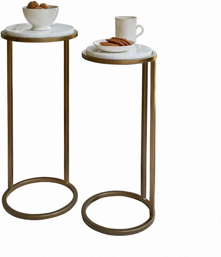 Loberon Bijzettafel set van 2 Soréline antiekgoudkleurig wit