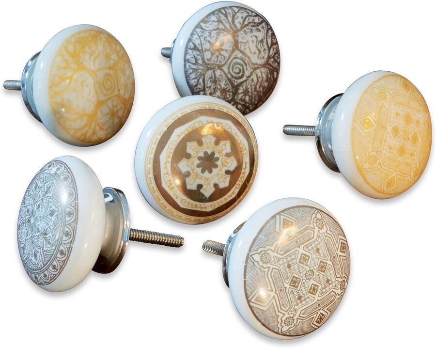 Loberon Kastknoppen set van 6 Tuffé grijs goudkleurig