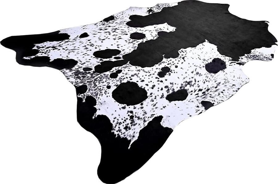 Lochas Imitatie Koeienhuid Vloerkleed Imitatie Dierenhuid Tapijt Rodeo Zwart Wit gevlekt Suede onderkant 158x190 cm