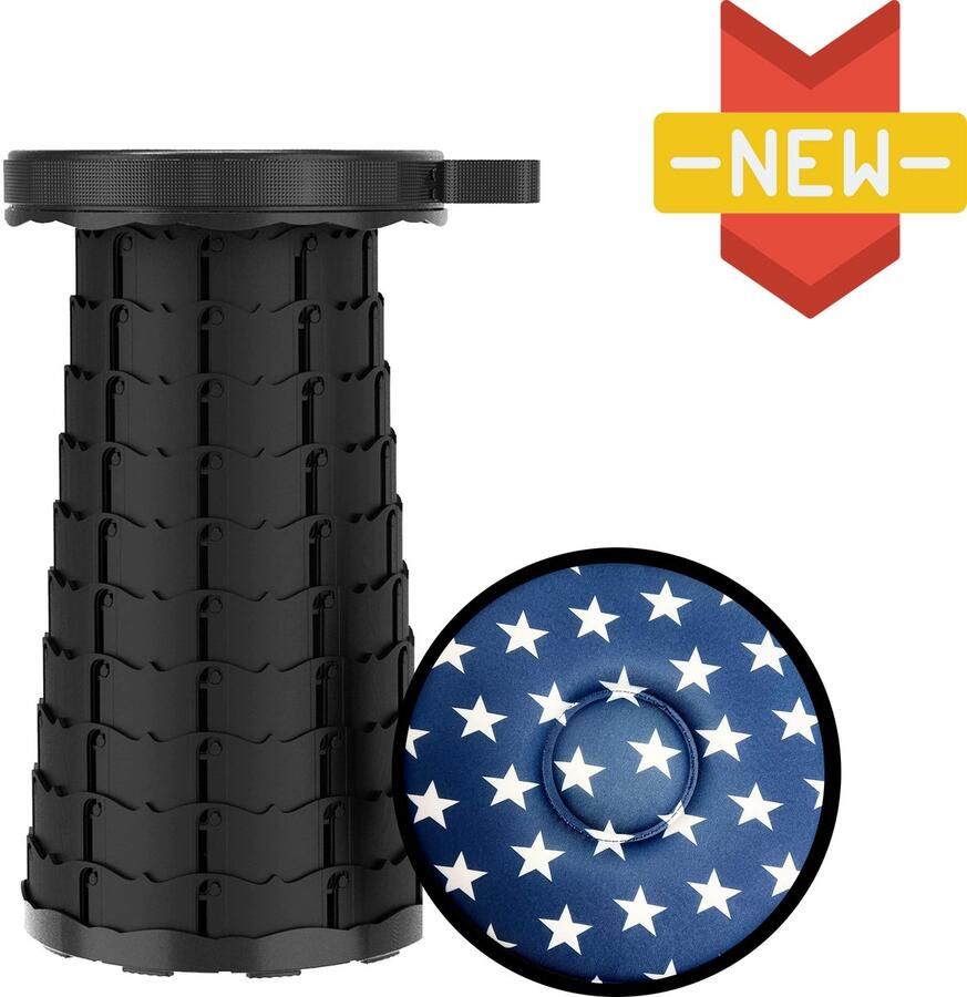 LOCYOP Opvouwbare kruk Krukje Inklapbaar Draagbare Telescopisch Visstoel Verstelbaar Voetensteun Camping Kruk Festival Stoel Zwart met kussen