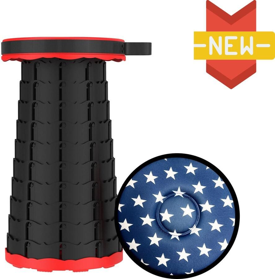 LOCYOP Opvouwbare kruk Krukje Inklapbaar Draagbare Telescopisch Visstoel Verstelbaar Voetensteun Camping Kruk Festival Stoel Rood met kussen