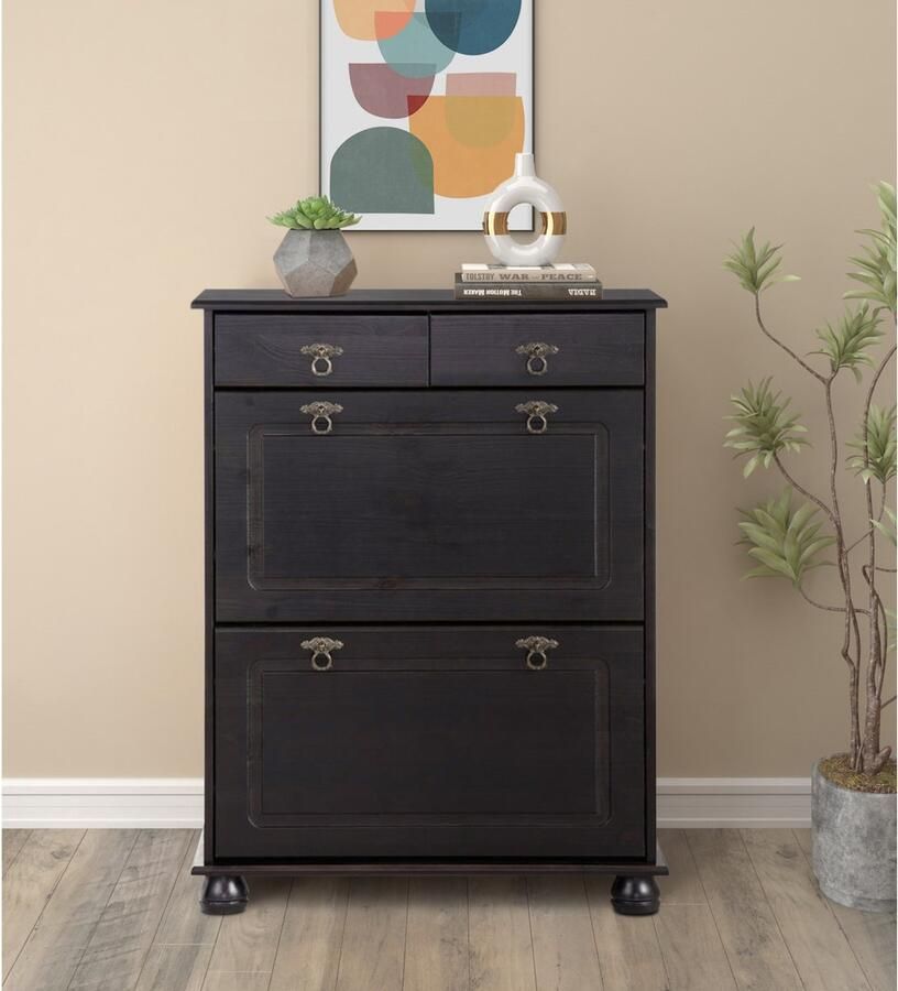 Lofft24 Finca|Schoenenkast met 2 lades en 2 kleppen in Pine Brown