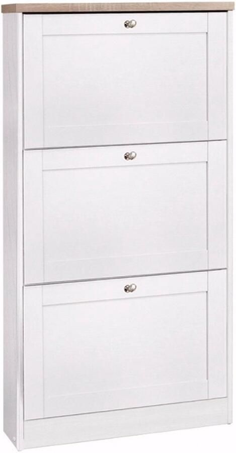 Lofft24 Heide|Schoenenkist met 3 kleppen Deuren in houtlook wit