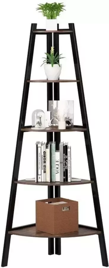 Loft Home Loft Home Hoekplank Wandrek Wandkast 5 Planken 5 Laags Rustieke Boekenplank Industrieel Modern Hout Bruin