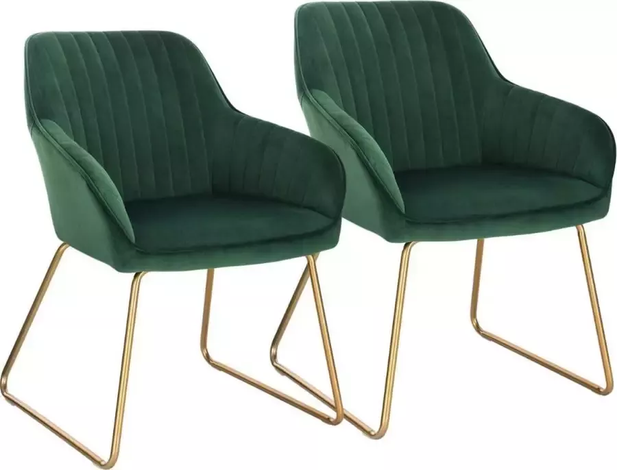 Loft Home Loft Home Stoel Set van 2 Groen velvet Gouden poten Goud Green Eetkamer stoelen Fluweel