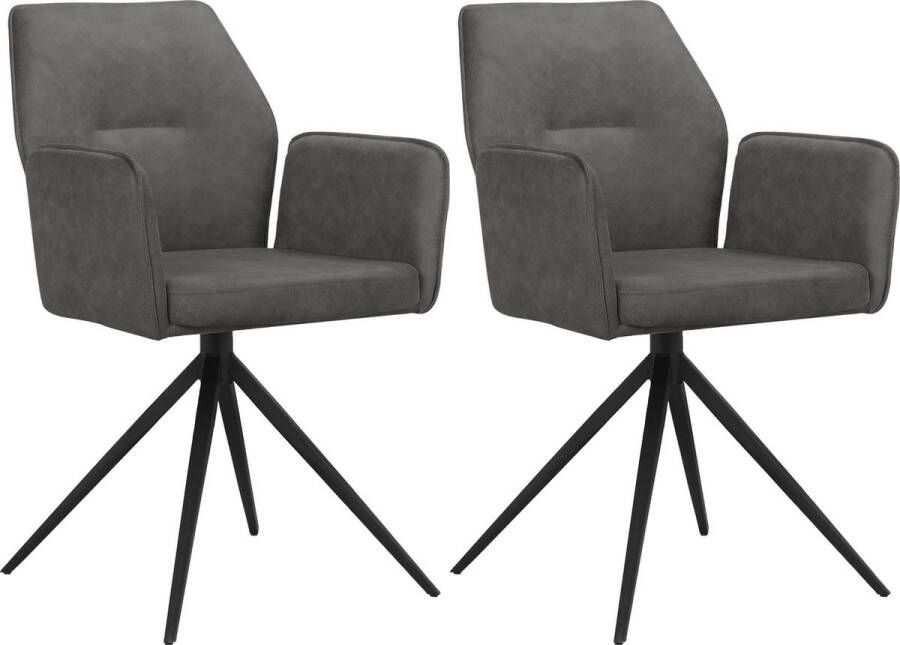 Loft24 Capo|Set van 2 eetkamerstoelen in antraciet stof