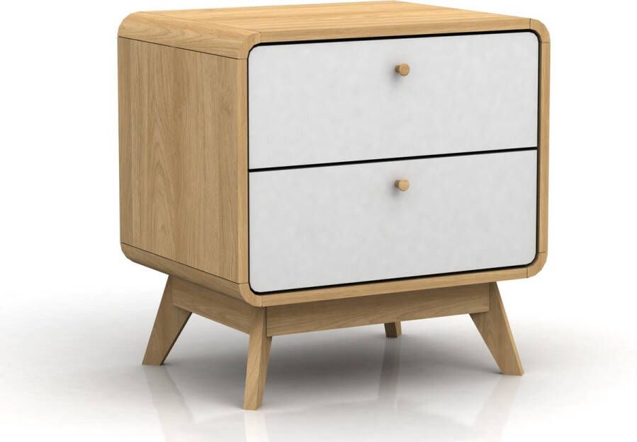 Loft24 Cassie Nachtkastje met 2 lades in eiken en wit spaanplaat - Foto 2