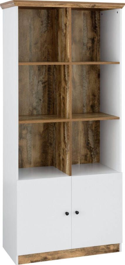 Loft24 Castor Boekenkast 6 open Wit eiken