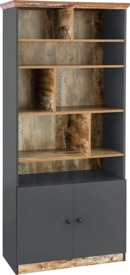 Loft24 Castor|Boekenkast met 8 open kamers en 2 deuren in grijs eiken