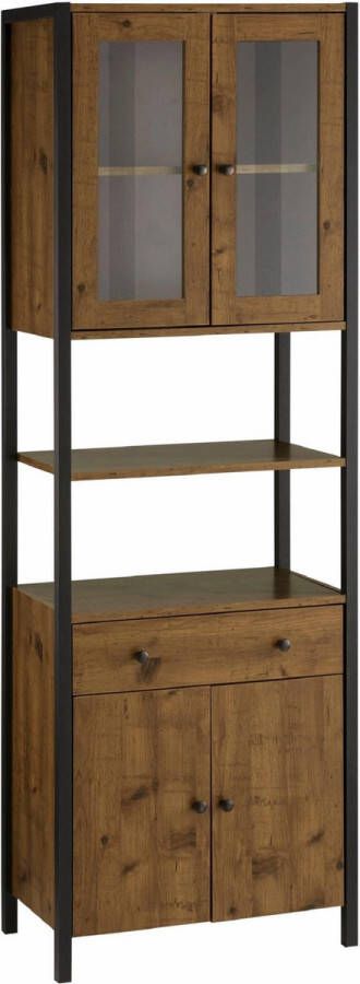 Loft24 Chris|Hoge kast Spaanplaat Folie Metaal Glas Pacific eik Antraciet Zwart - Foto 2