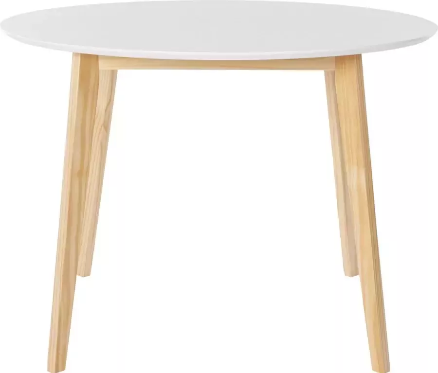Loft24 Cody|Ronde Eettafel 105 cm 4 plaatsen in Wit MDF Dennenhouten frame Natuur