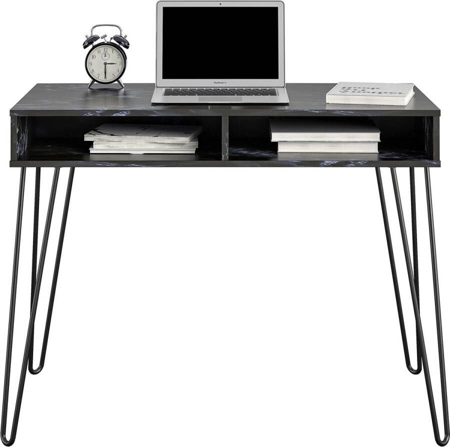 Loft24 Computerbureau met 2 compartimenten in zwart marmer van gelamineerd spaanplaat - Foto 2