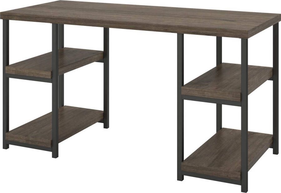 Loft24 Ashlar|Computerbureau met 4 planken in gelamineerde spaanplaat bruin
