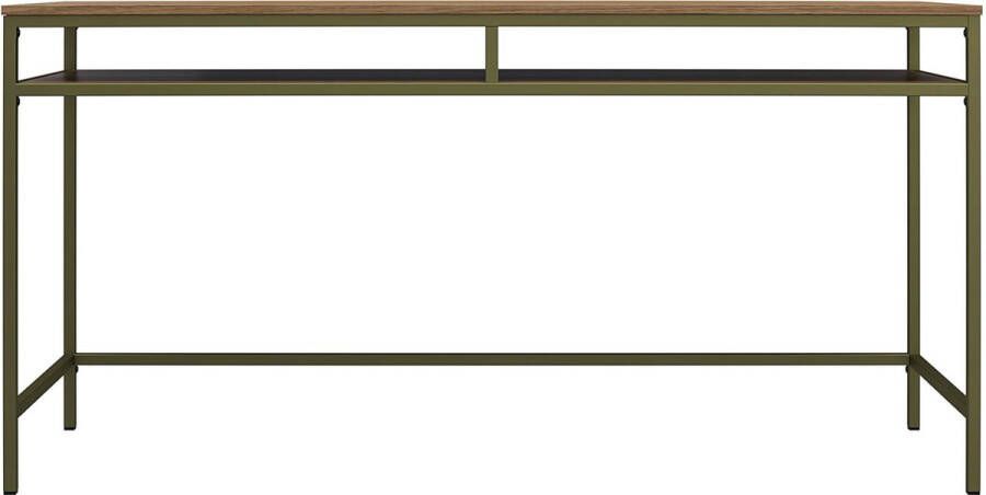 Loft24 Computerbureau van gelamineerd spaanplaat walnoot en metalen frame in olijfgroen