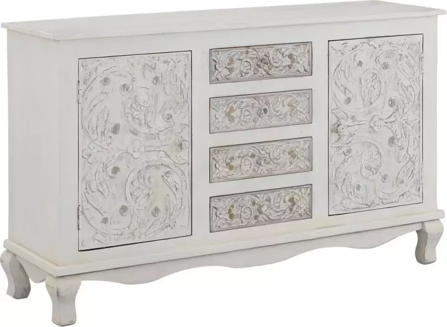 Loft24 Rajat|Dressoir met 2 deuren en 4 laden in mangohout Wit en grijs