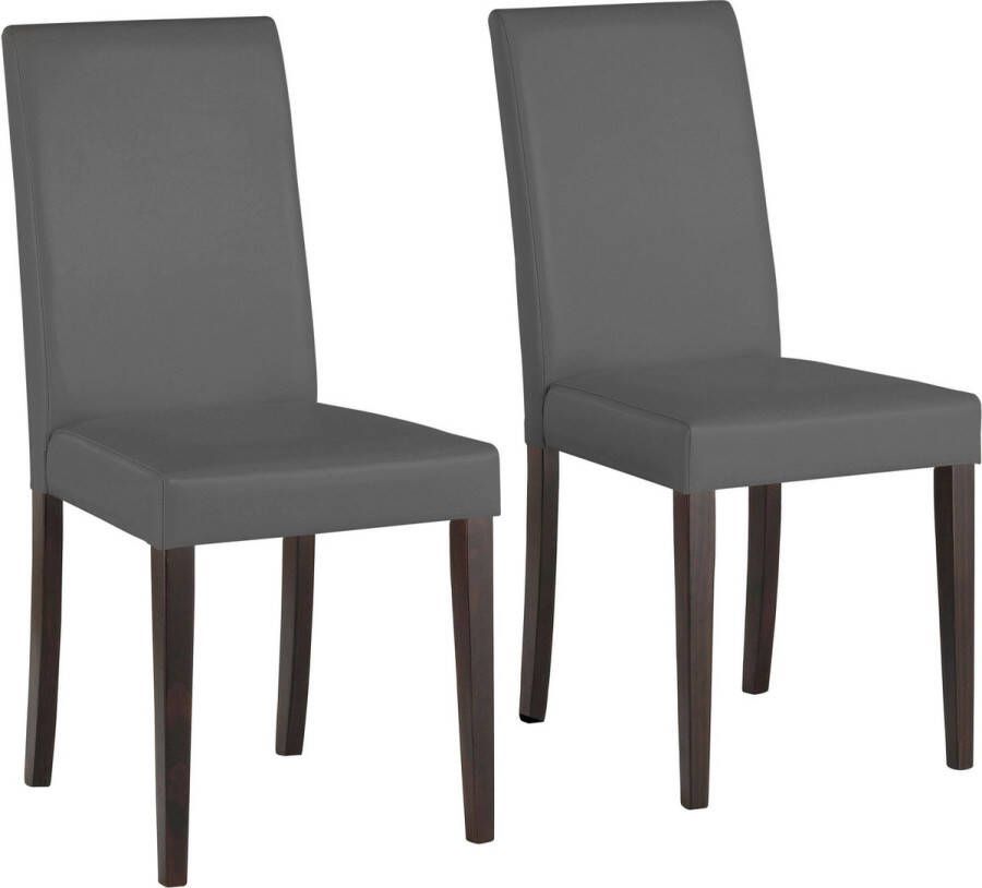 Loft24 Lucca|Eetkamerstoelen Set van 2 in PU Bruin met poten in Pine Donkerbruin