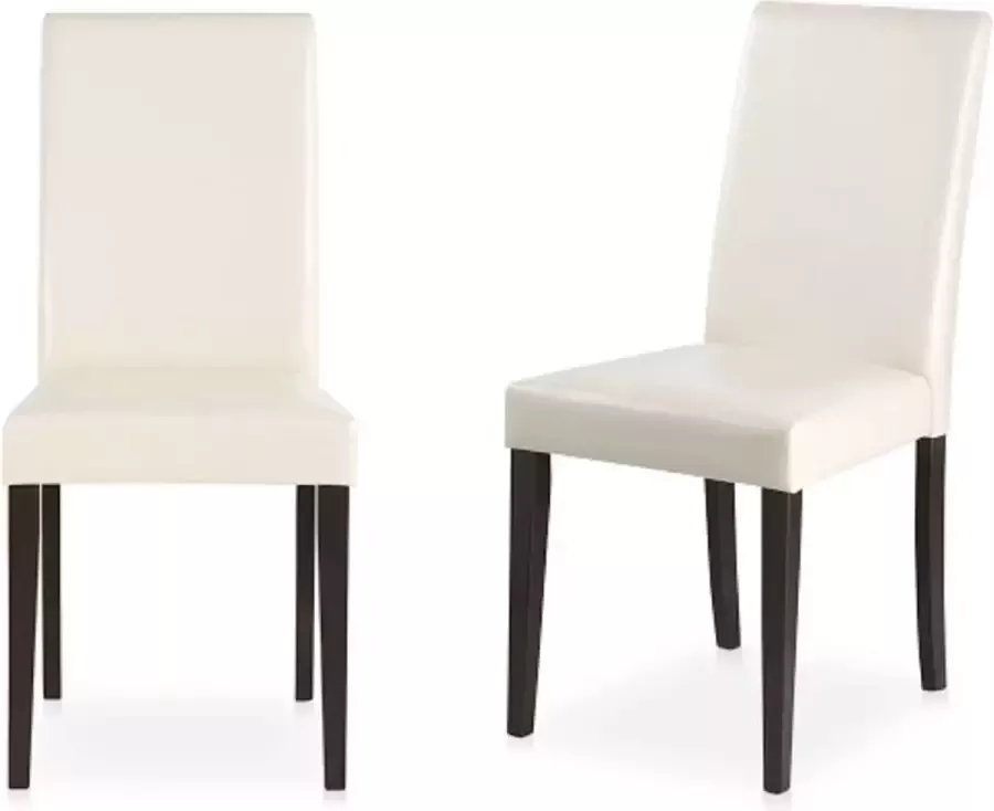 Loft24 Eetkamerstoelen set van 2 in PU creme met poten in grenen donkerbruin