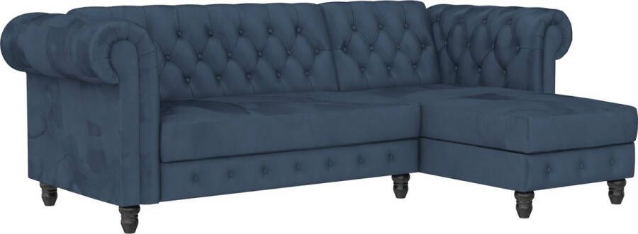 Loft24 Felix Chaise longue slaapbank in blauw fluweel