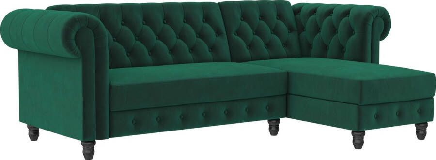 Notio Living Loft24 Felix Chaise longue slaapbank in donkergroen velours (83 x 241 x 154 cm) - Foto 13
