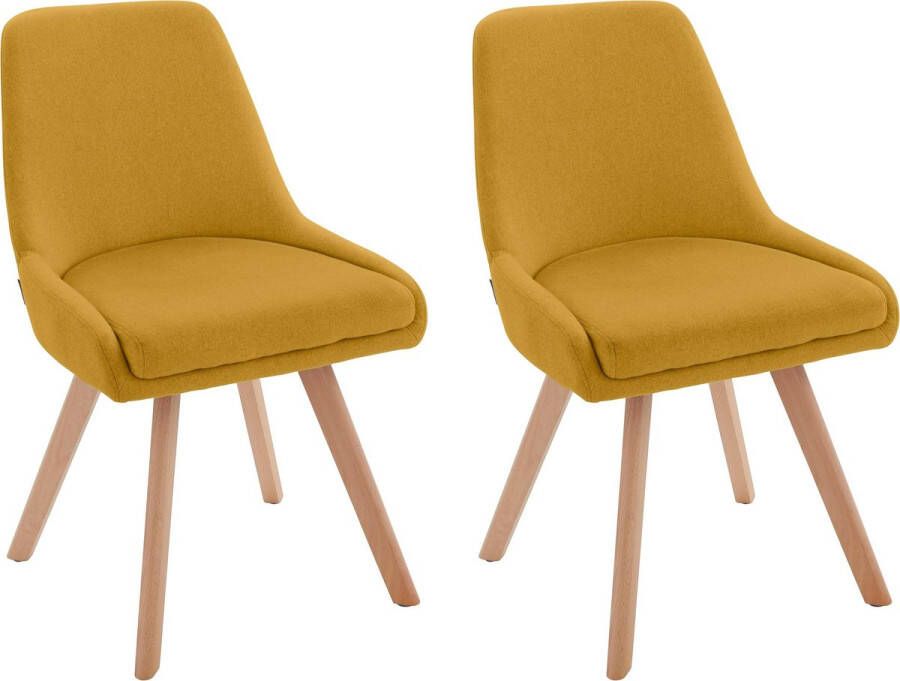 Loft24 Gestoffeerde eetkamerstoelen set van 2 in mosterdgeel wollook