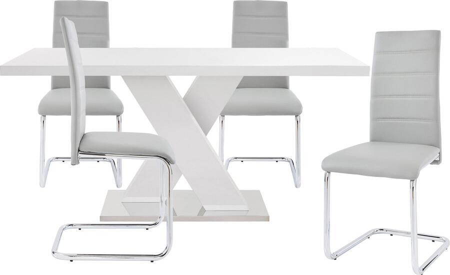 Loft24 Ali & Adora|Set van Eettafel 160x90cm met 4 Stoelen in Lichtgrijs - Foto 4