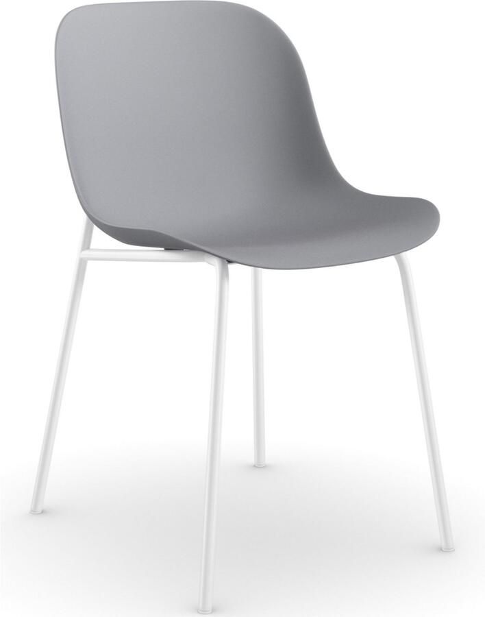 Loft24 Ashley|Eetkamerstoelen set van 2 in gerecycled plastic grijs met metalen poten