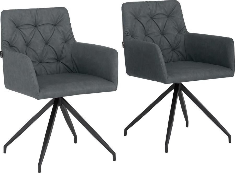 Loft24 Ashley|Gestoffeerde eetkamerstoelen set van 2 in PU antraciet