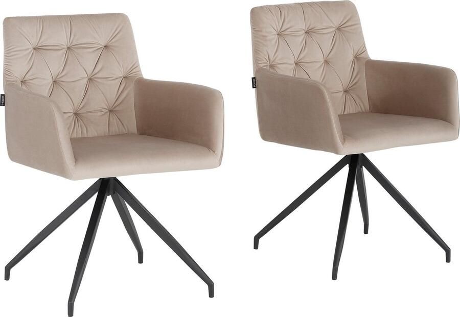 Loft24 Ashley|Gestoffeerde eetkamerstoelen set van 2 in PU lichtbruin