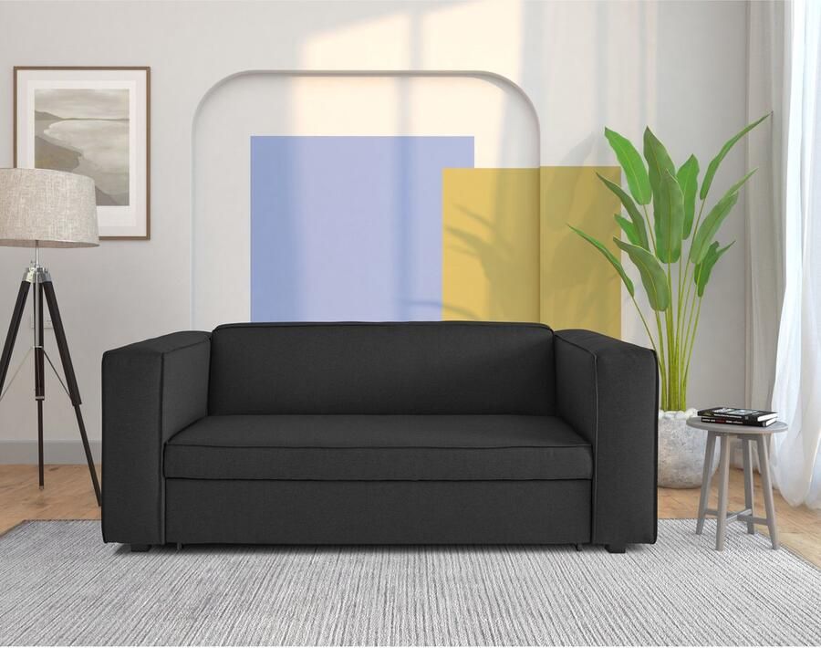 Loft24 Asmund|Slaapbank met ligvlak 160x202 cm in lijnlook antraciet