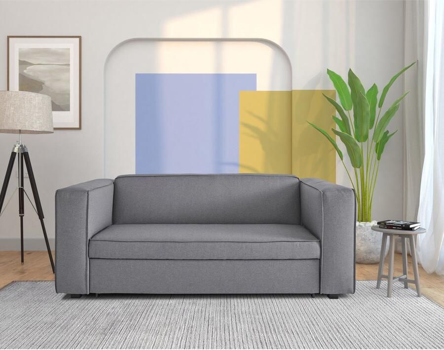 Loft24 Asmund|Slaapbank met ligvlak 160x202 cm in line look grijs