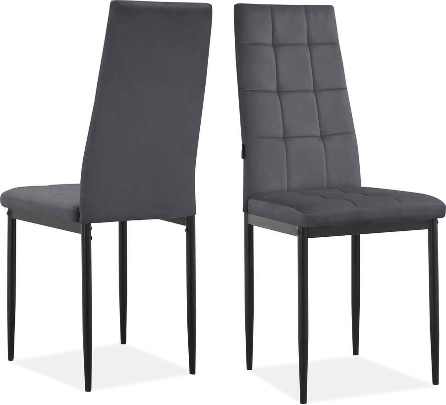 Loft24 Becca|Eetkamerstoel in fluweel antraciet Set van 2