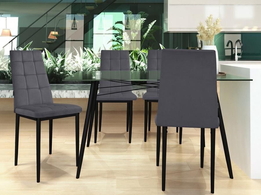 Loft24 Becca|Eetkamerstoel in fluweel antraciet Set van 4