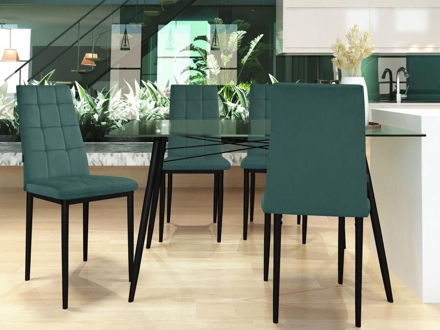 Loft24 Becca|Eetkamerstoel in fluweel donkergroen 4 Pack
