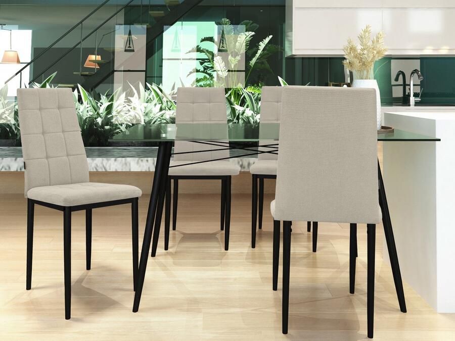 Loft24 Becca|Eetkamerstoel in stof Crème 4 Pack