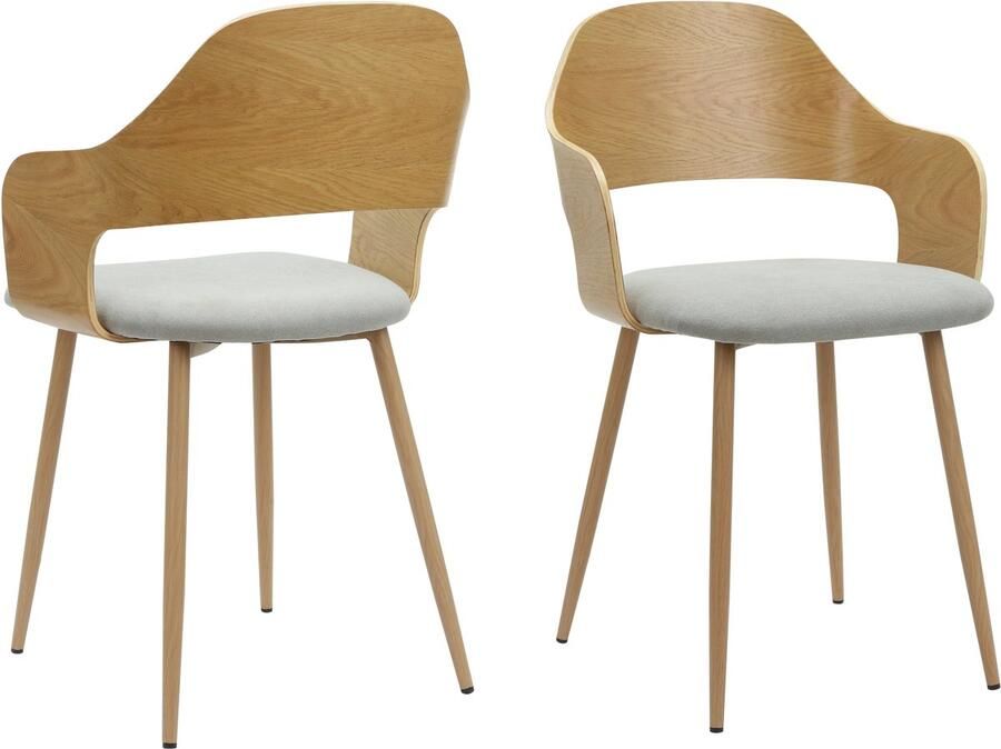 Loft24 Belle|Eetkamerstoel met armleuning in stof lichtgrijs Set van 2