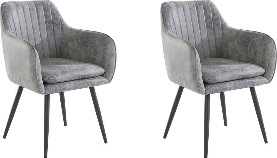 Loft24 Gestoffeerde eetkamerstoelen set van 2 in microfiber lichtgrijs - Foto 2