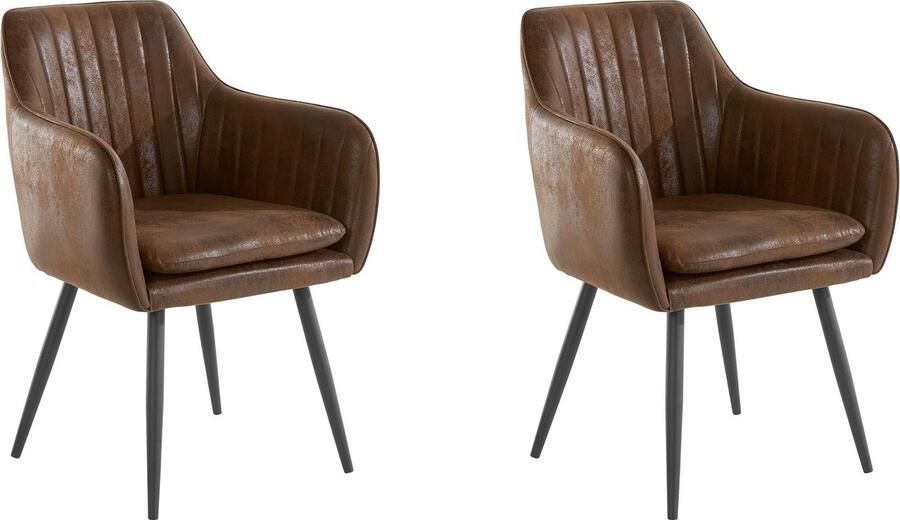 Loft24 Gestoffeerde eetkamerstoelen set van 2 in microfiber bruin