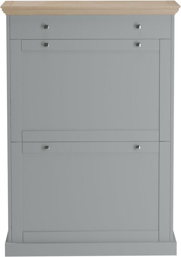 Loft24 Binz|Schoenenkast met 2 kleppen en 1 lade in eiken look grijs