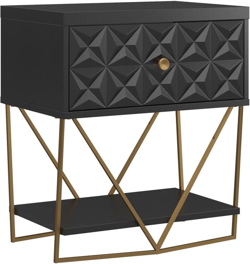 Loft24 Blair|Bijzettafel met 1 lade in Black Golden Frame