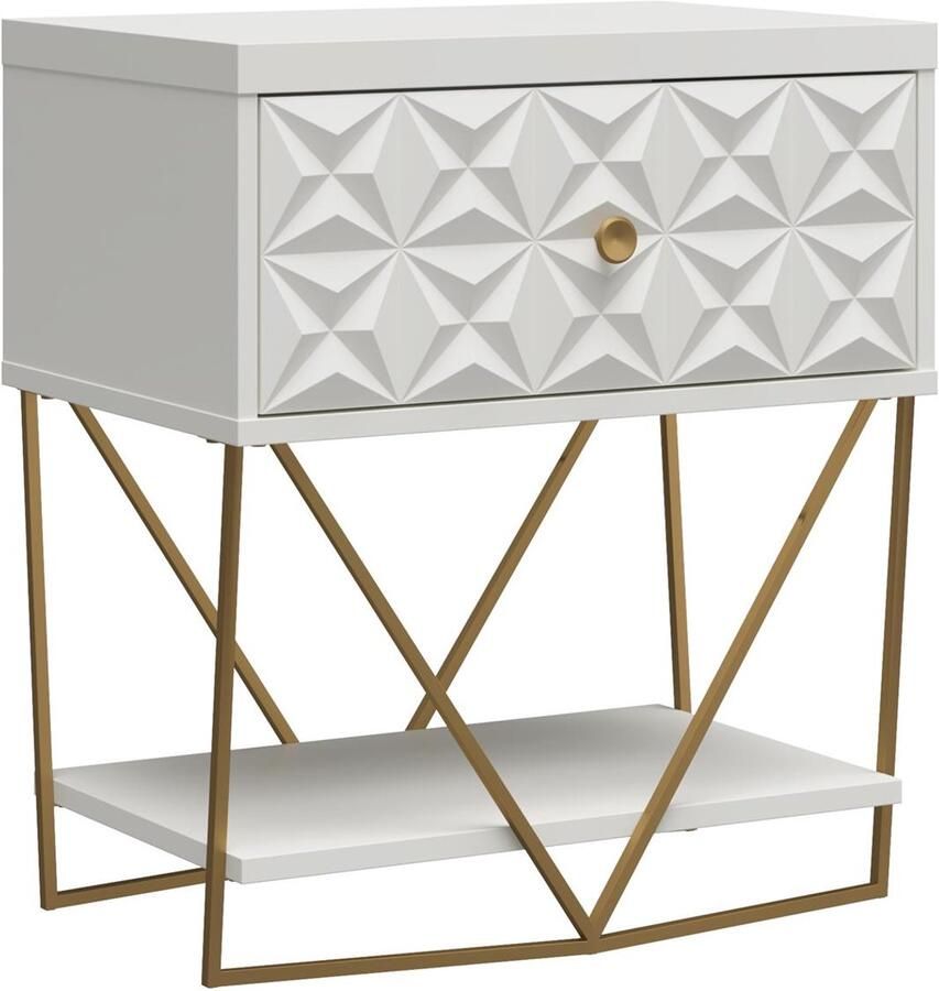 Loft24 Blair|Bijzettafel met 1 lade in Wit Golden Frame