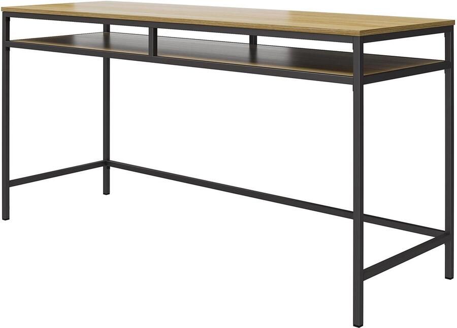 Computerbureau van gelamineerd spaanplaat eikenhout en metalen frame in grafietgrijs