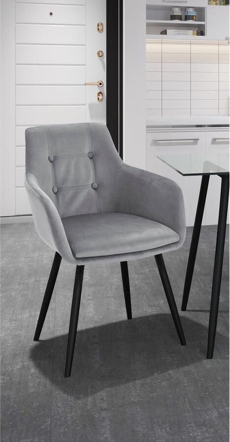 Loft24 Bradford|Eetkamerstoel in fluweel grijs - Foto 2