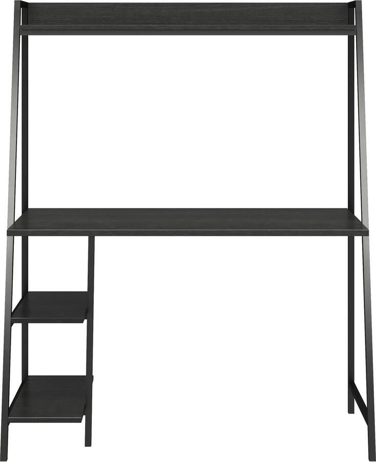 Bureau met ladders in gelamineerd spaanplaat zwart eiken en frame in metaal zwart