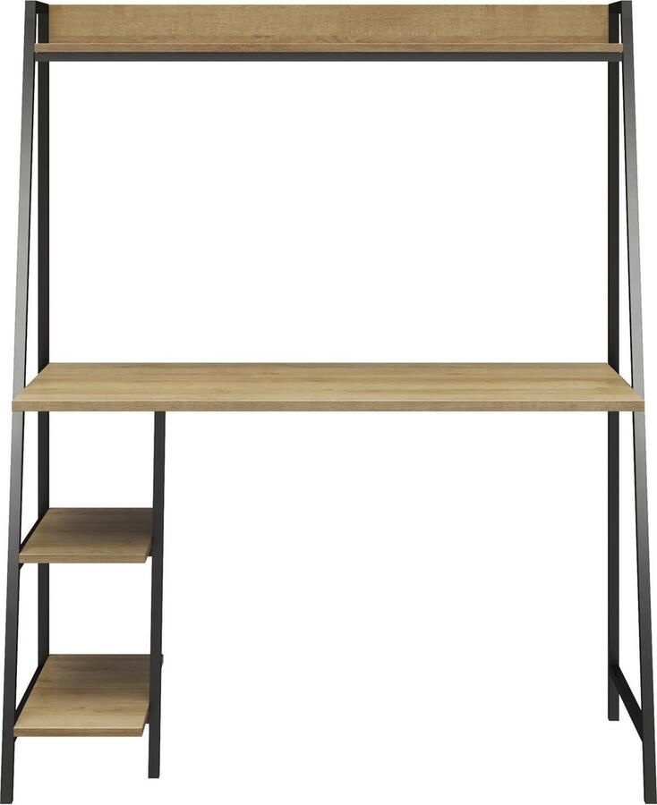 Loft24 Bureau met ladders in gelamineerd spaanplaat naturel en frame in metaalzwart