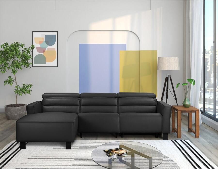 Loft24 Carpari|Hoekbank 3-zits met handmatige functie in leerPU zwart