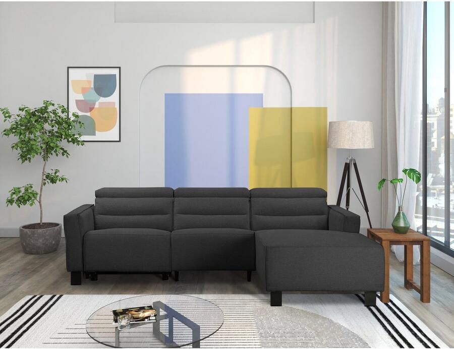 Loft24 Carpari|Hoekbank 3-zits met handmatige functie in stof antraciet