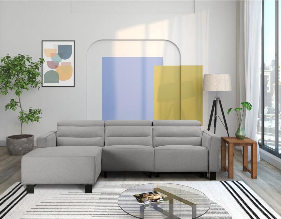 Loft24 Carpari|Hoekbank 3-zits met handmatige functie in stof lichtgrijs